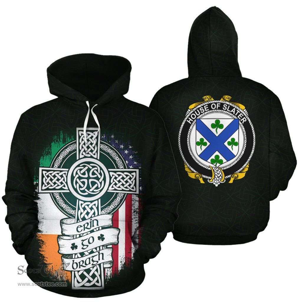 ScotsTee Shop Irish Slater Coat of Arms Family Crest Ireland Hoodie Erin Go Bragh Hoodie
