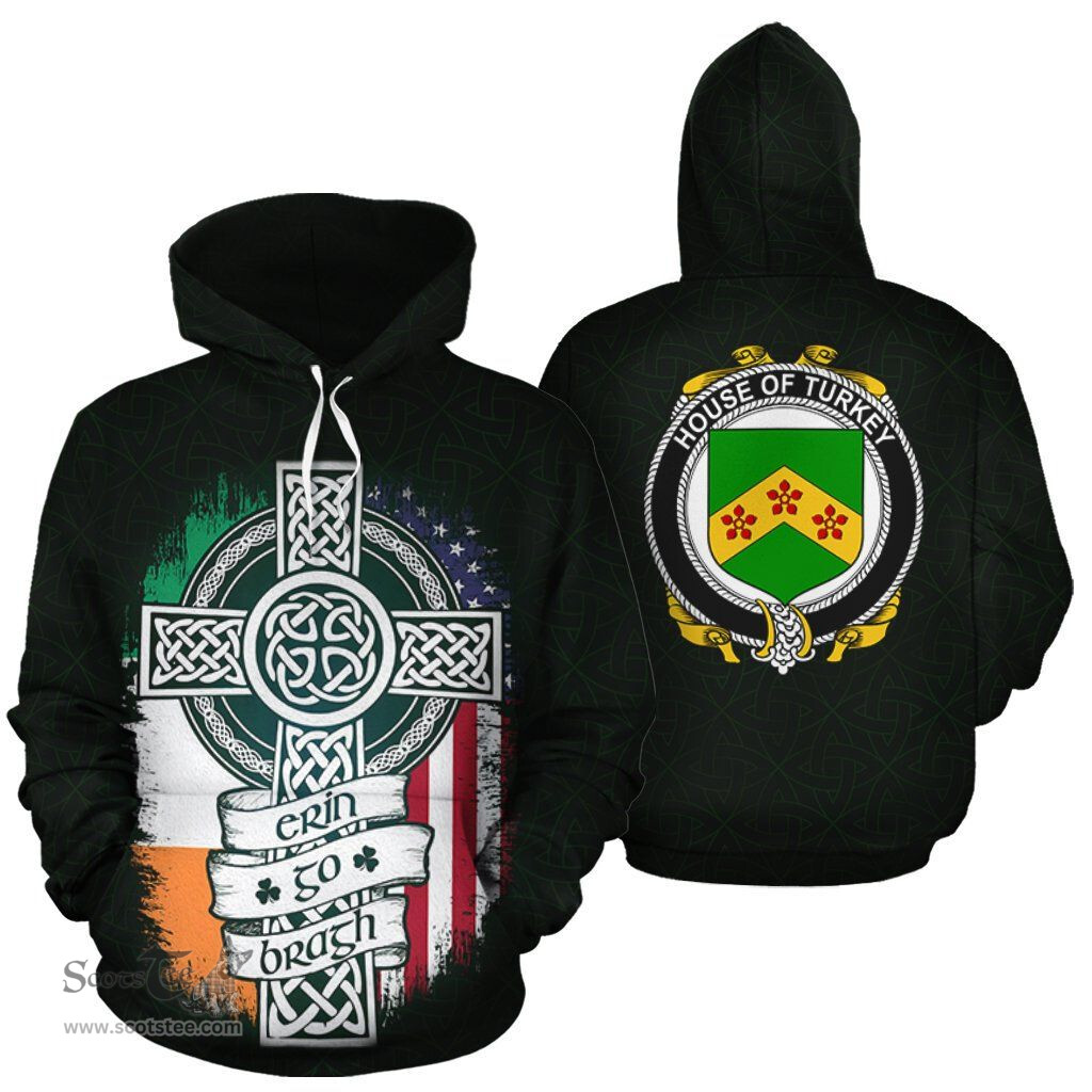 ScotsTee Shop Irish Turkey Coat of Arms Family Crest Ireland Hoodie Erin Go Bragh Hoodie