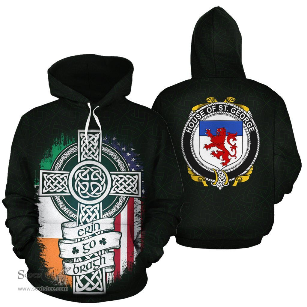 ScotsTee Shop Irish St. George Coat of Arms Family Crest Ireland Hoodie Erin Go Bragh Hoodie