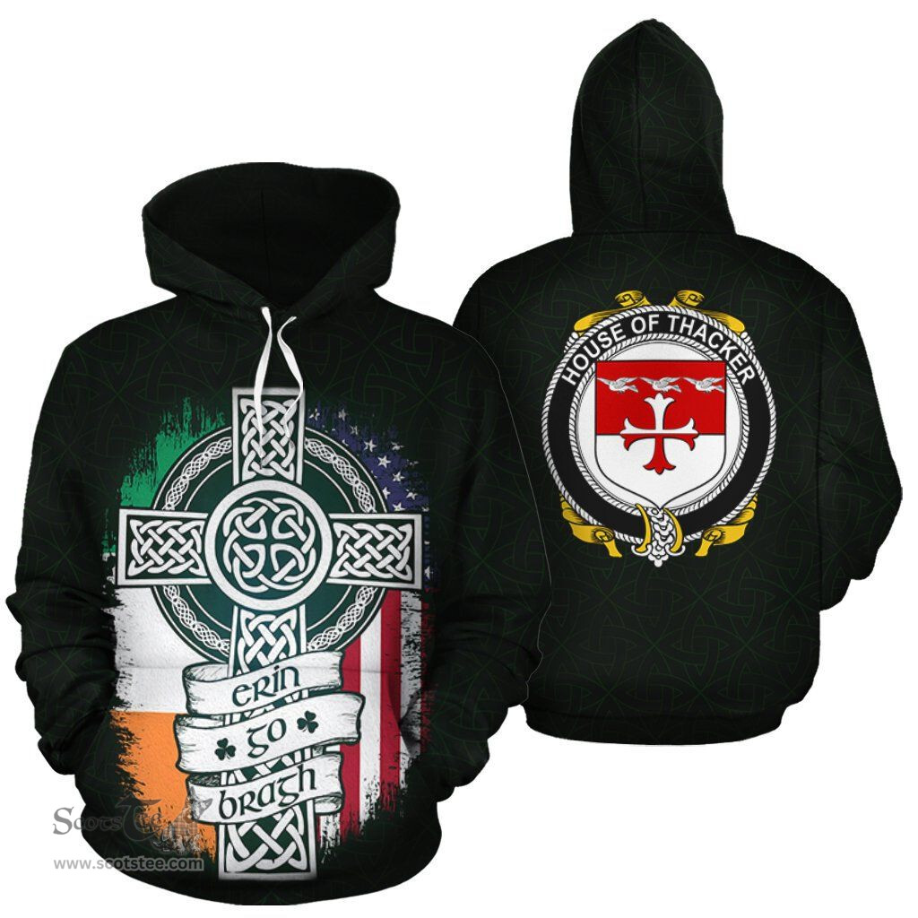 ScotsTee Shop Irish Thacker Coat of Arms Family Crest Ireland Hoodie Erin Go Bragh Hoodie