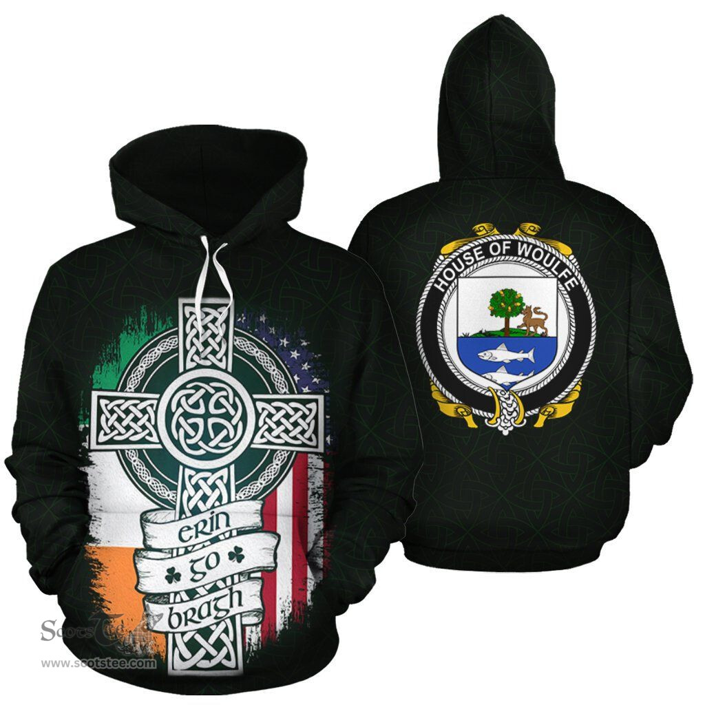 ScotsTee Shop Irish Woulfe Coat of Arms Family Crest Ireland Hoodie Erin Go Bragh Hoodie