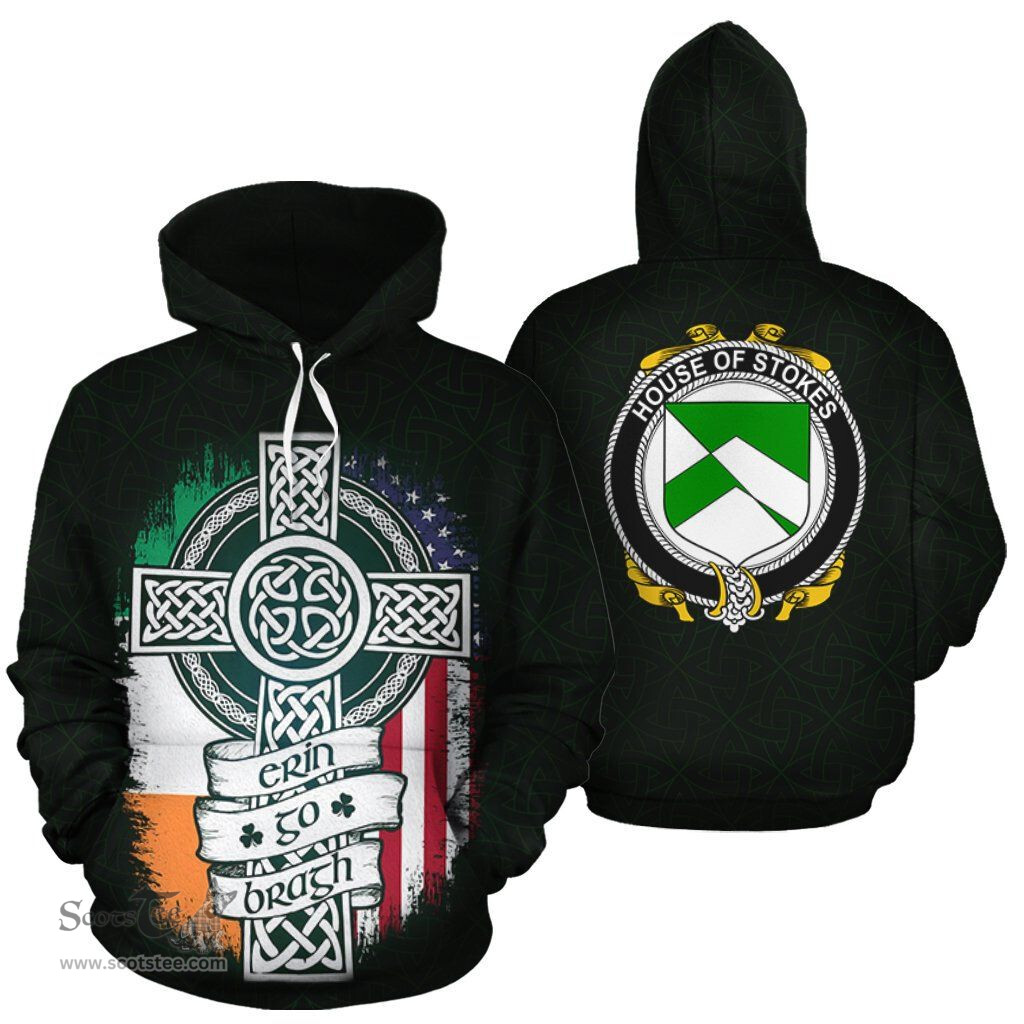 ScotsTee Shop Irish Stokes Coat of Arms Family Crest Ireland Hoodie Erin Go Bragh Hoodie