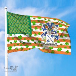 ScotsTee Shop Irish Auchmuty Coat of Arms Irish Family Crest Flag Shamrock American Irish Flag