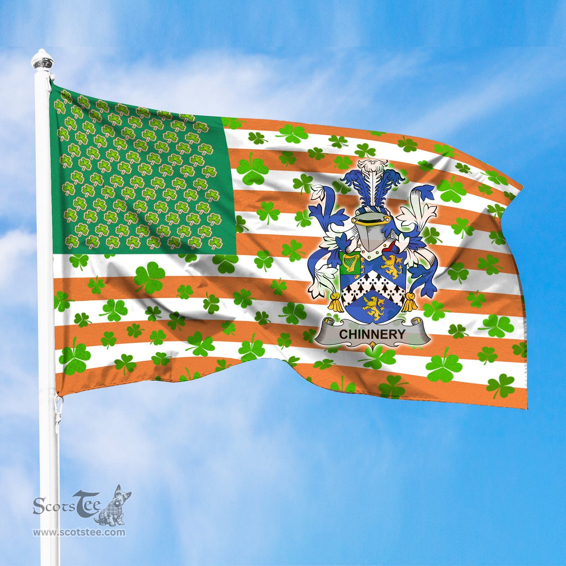 ScotsTee Shop Irish Chinnery Coat of Arms Irish Family Crest Flag Shamrock American Irish Flag