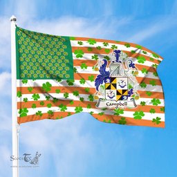 ScotsTee Shop Irish Campbell Coat of Arms Irish Family Crest Flag Shamrock American Irish Flag