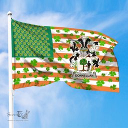 ScotsTee Shop Irish Donnellan or O Donnellan Coat of Arms Irish Family Crest Flag Shamrock American Irish Flag