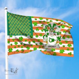 ScotsTee Shop Irish Droney or O Droney Coat of Arms Irish Family Crest Flag Shamrock American Irish Flag