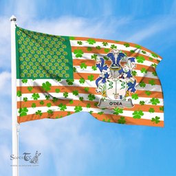 ScotsTee Shop Irish Dea or O Dea Coat of Arms Irish Family Crest Flag Shamrock American Irish Flag