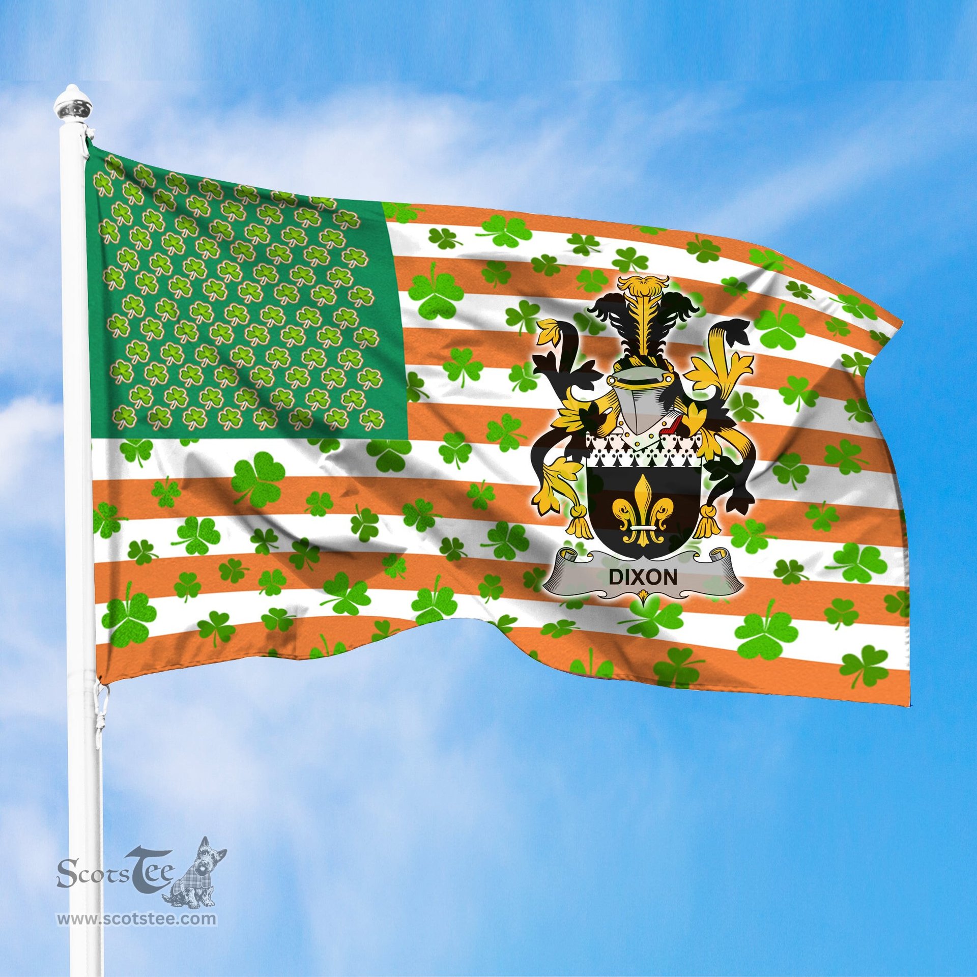 ScotsTee Shop Irish Dixon Coat of Arms Irish Family Crest Flag Shamrock American Irish Flag