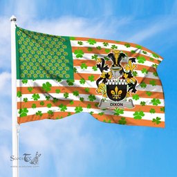 ScotsTee Shop Irish Dixon Coat of Arms Irish Family Crest Flag Shamrock American Irish Flag