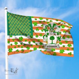 ScotsTee Shop Irish Connor or O Connor (Don) Coat of Arms Irish Family Crest Flag Shamrock American Irish Flag