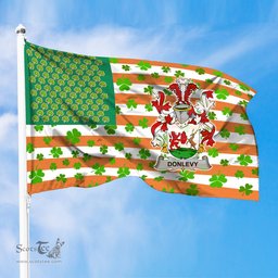 ScotsTee Shop Irish Donlevy or O Donlevy Coat of Arms Irish Family Crest Flag Shamrock American Irish Flag