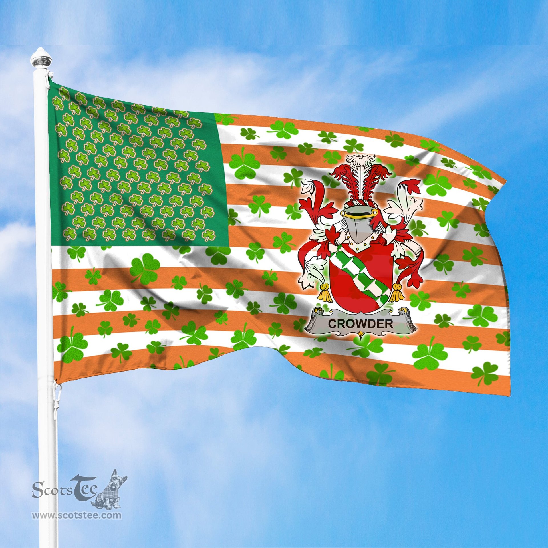 ScotsTee Shop Irish Crowder Coat of Arms Irish Family Crest Flag Shamrock American Irish Flag