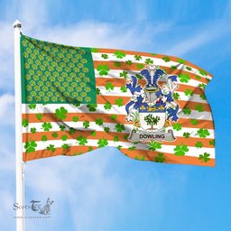 ScotsTee Shop Irish Dowling or O Dowling Coat of Arms Irish Family Crest Flag Shamrock American Irish Flag