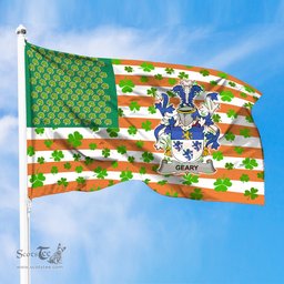 ScotsTee Shop Irish Geary or O Geary Coat of Arms Irish Family Crest Flag Shamrock American Irish Flag