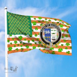 ScotsTee Shop Irish House of MACSHEEHY Coat of Arms Irish Family Crest Flag Shamrock American Irish Flag