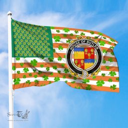 ScotsTee Shop Irish House of BUTLER Coat of Arms Irish Family Crest Flag Shamrock American Irish Flag