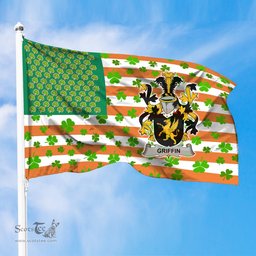 ScotsTee Shop Irish Griffin or O Griffy Coat of Arms Irish Family Crest Flag Shamrock American Irish Flag