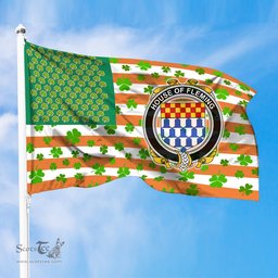 ScotsTee Shop Irish House of FLEMING Coat of Arms Irish Family Crest Flag Shamrock American Irish Flag