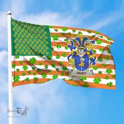 ScotsTee Shop Irish Fahey or O Fahy Coat of Arms Irish Family Crest Flag Shamrock American Irish Flag