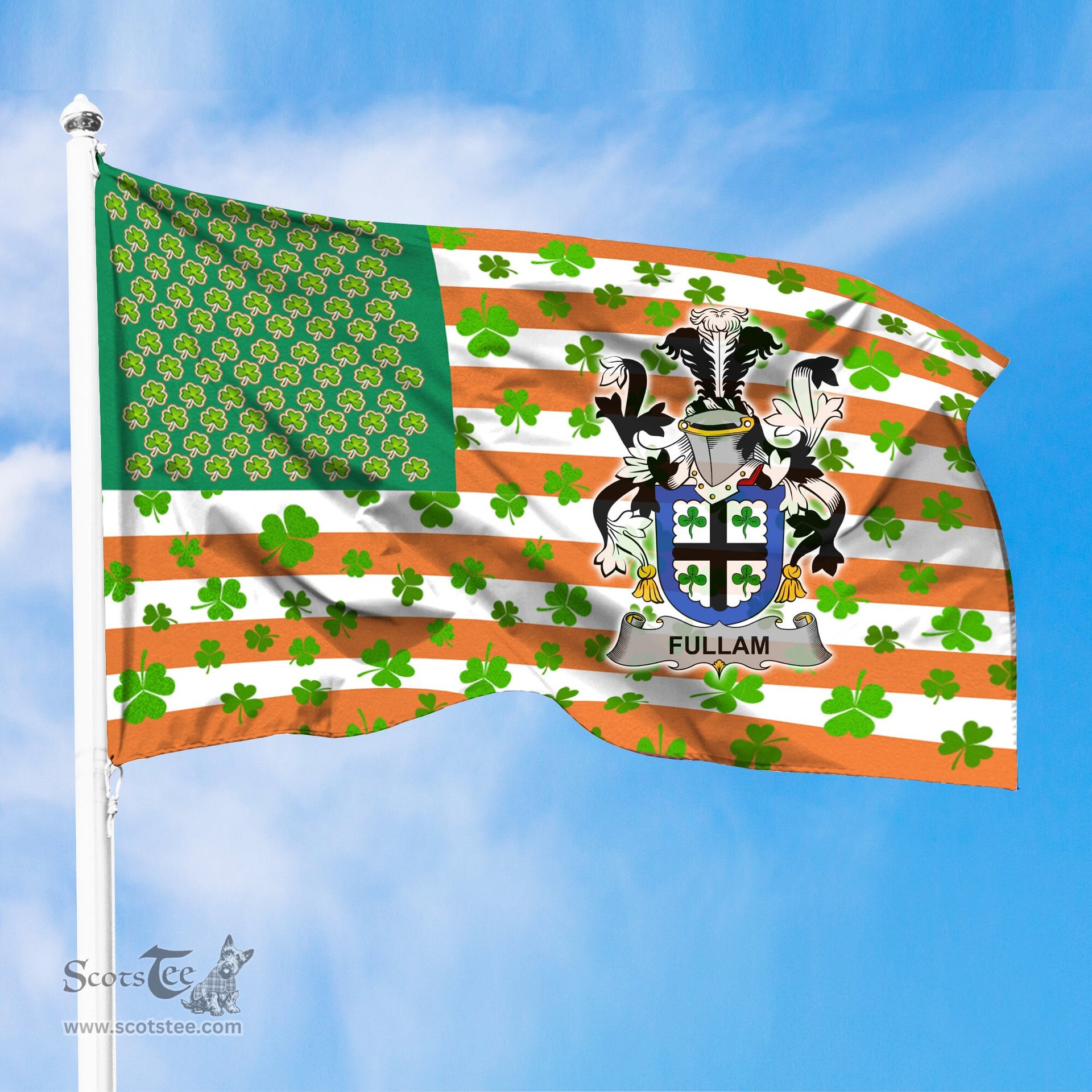 ScotsTee Shop Irish Fullam Coat of Arms Irish Family Crest Flag Shamrock American Irish Flag