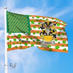 ScotsTee Shop Irish Harvey or Hervey Coat of Arms Irish Family Crest Flag Shamrock American Irish Flag