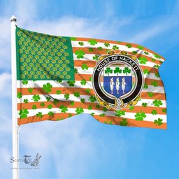 ScotsTee Shop Irish House of HACKETT Coat of Arms Irish Family Crest Flag Shamrock American Irish Flag