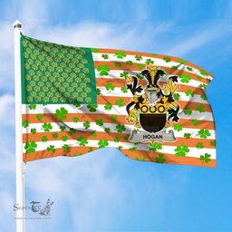 ScotsTee Shop Irish Hogan or O Hogan Coat of Arms Irish Family Crest Flag Shamrock American Irish Flag