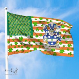 ScotsTee Shop Irish Griffith Coat of Arms Irish Family Crest Flag Shamrock American Irish Flag