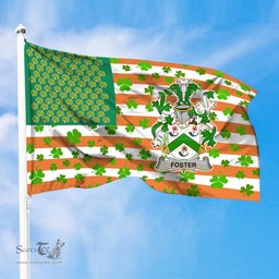 ScotsTee Shop Irish Foster Coat of Arms Irish Family Crest Flag Shamrock American Irish Flag