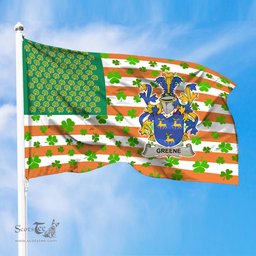 ScotsTee Shop Irish Greene Coat of Arms Irish Family Crest Flag Shamrock American Irish Flag