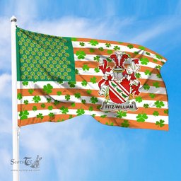 ScotsTee Shop Irish Fitz William Coat of Arms Irish Family Crest Flag Shamrock American Irish Flag