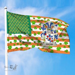 ScotsTee Shop Irish Fulton Coat of Arms Irish Family Crest Flag Shamrock American Irish Flag