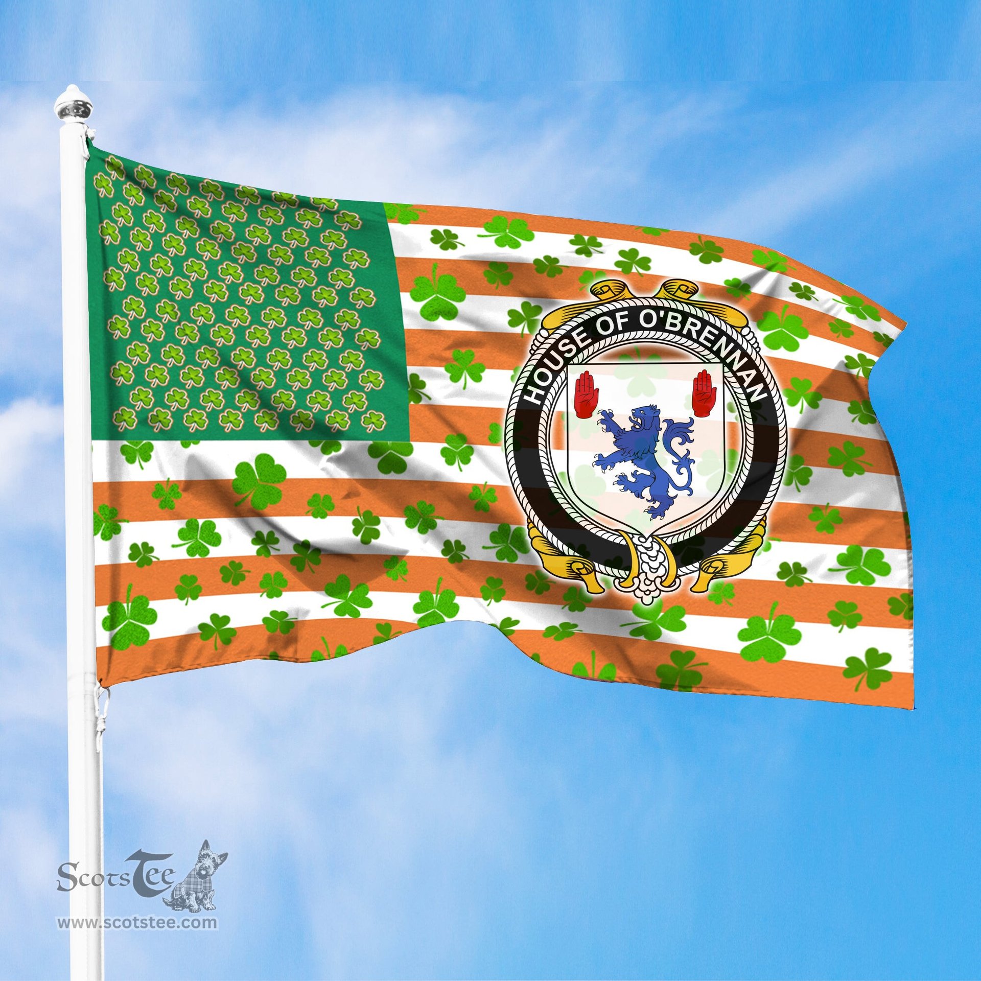 ScotsTee Shop Irish House of O BRENNAN (Connacht) Coat of Arms Irish Family Crest Flag Shamrock American Irish Flag
