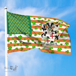 ScotsTee Shop Irish Kellett Coat of Arms Irish Family Crest Flag Shamrock American Irish Flag