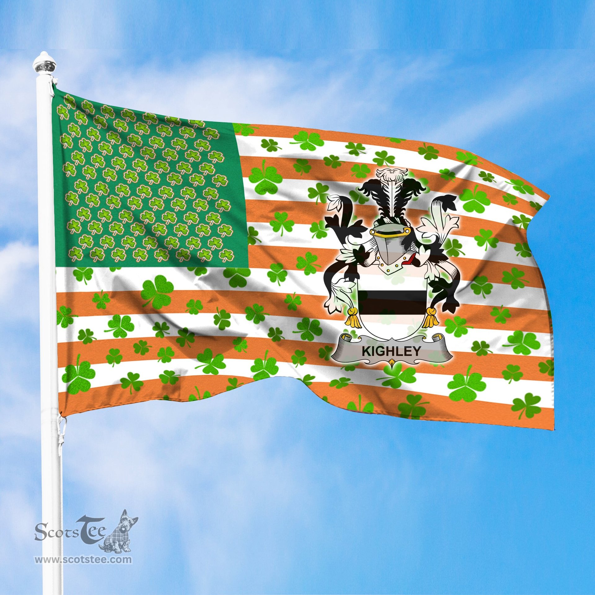 ScotsTee Shop Irish Kighley Coat of Arms Irish Family Crest Flag Shamrock American Irish Flag