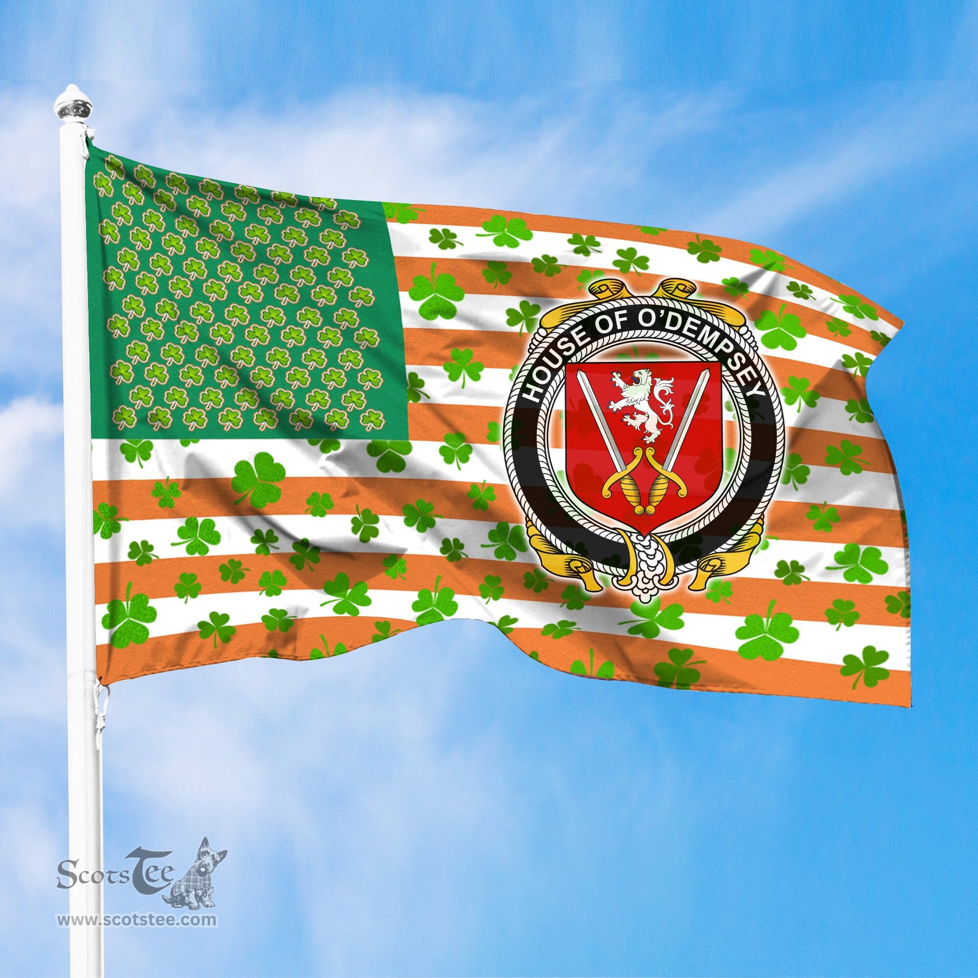 ScotsTee Shop Irish House of O DEMPSEY Coat of Arms Irish Family Crest Flag Shamrock American Irish Flag