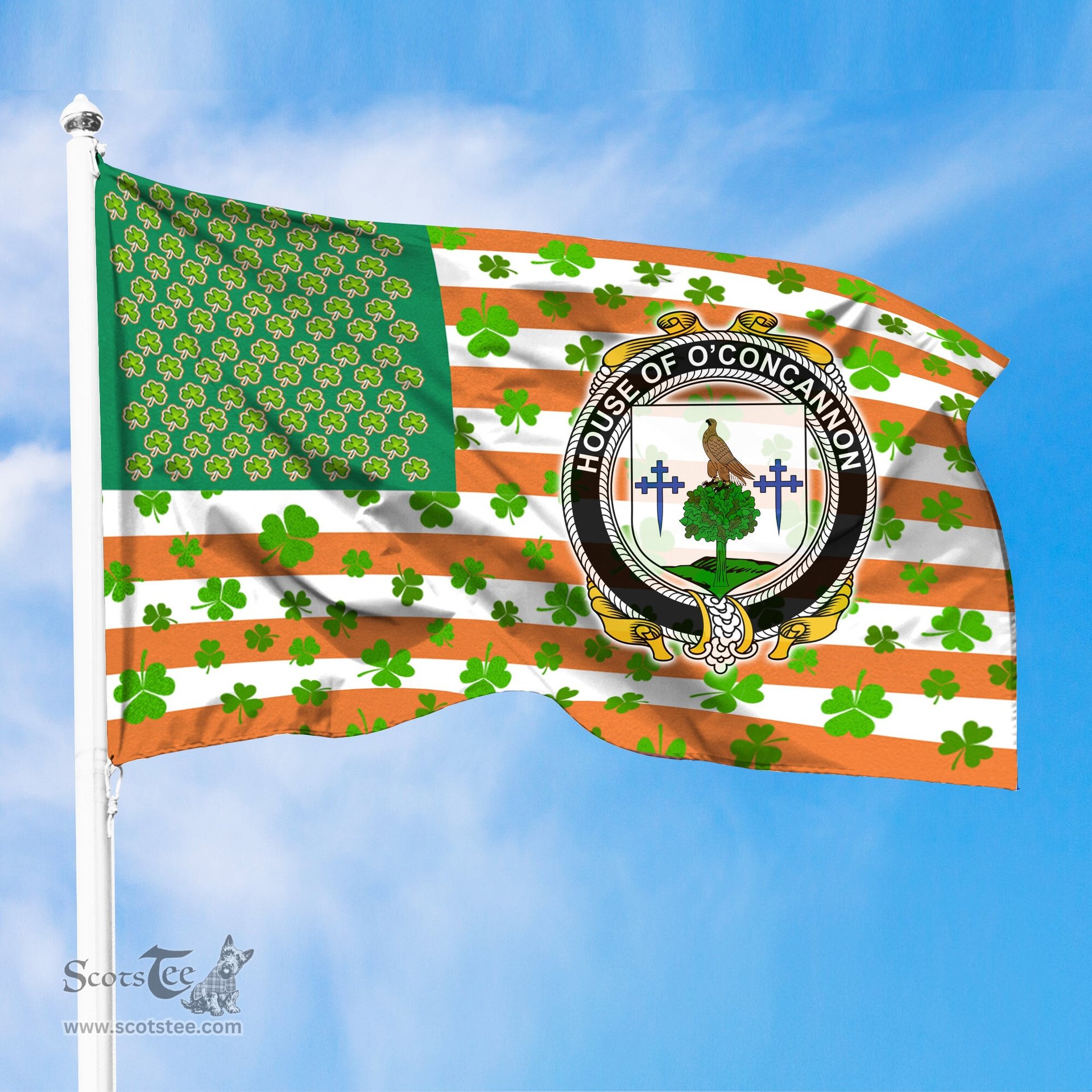ScotsTee Shop Irish House of O CONCANNON Coat of Arms Irish Family Crest Flag Shamrock American Irish Flag