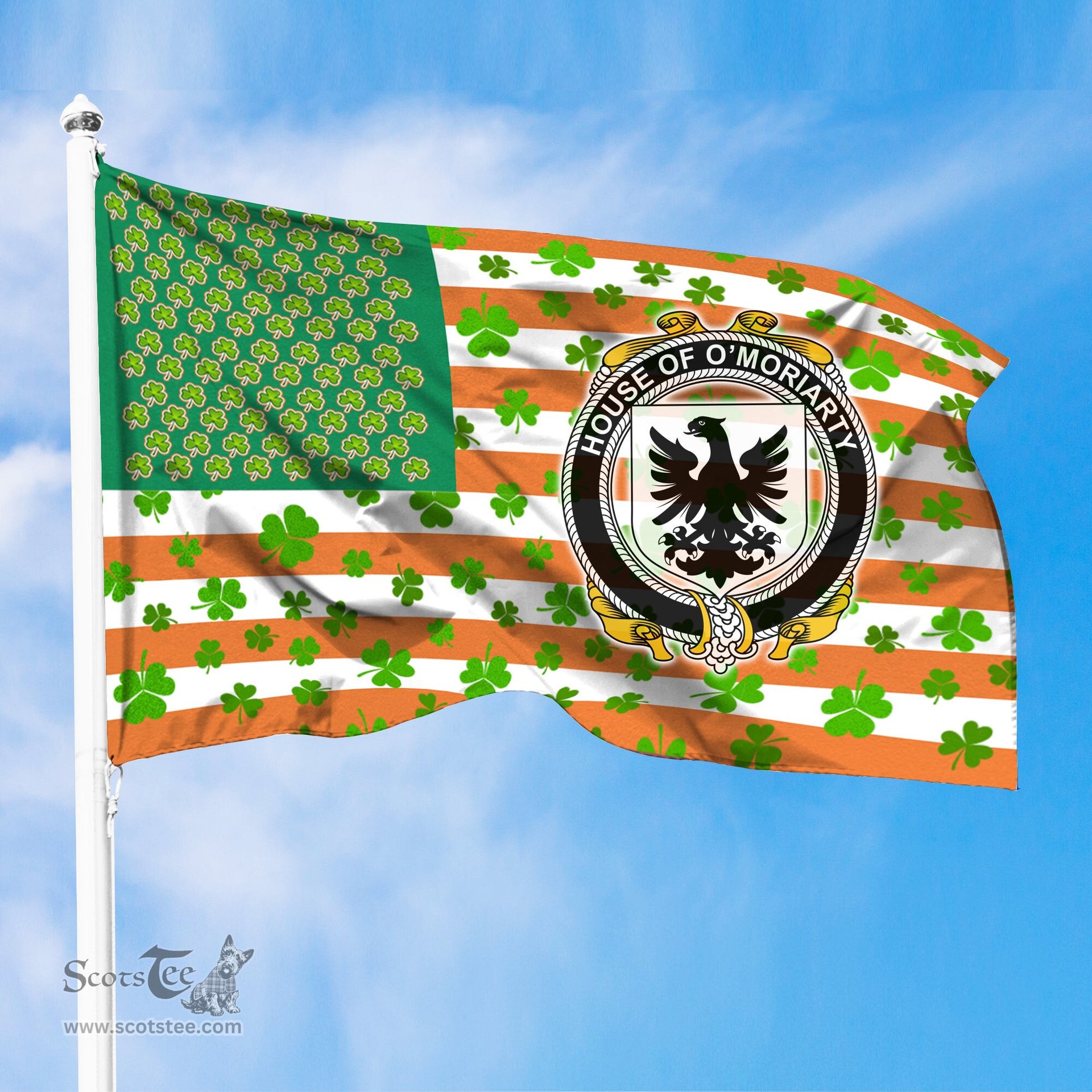 ScotsTee Shop Irish House of O MORIARTY Coat of Arms Irish Family Crest Flag Shamrock American Irish Flag