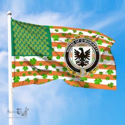 ScotsTee Shop Irish House of O MORIARTY Coat of Arms Irish Family Crest Flag Shamrock American Irish Flag