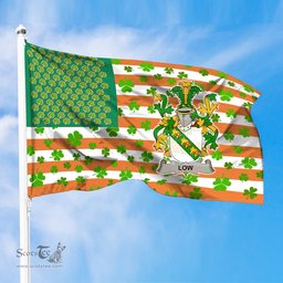 ScotsTee Shop Irish Low Coat of Arms Irish Family Crest Flag Shamrock American Irish Flag