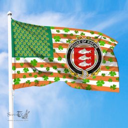 ScotsTee Shop Irish House of ROCHE Coat of Arms Irish Family Crest Flag Shamrock American Irish Flag
