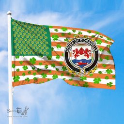 ScotsTee Shop Irish House of O DONNELLY Coat of Arms Irish Family Crest Flag Shamrock American Irish Flag