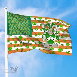 ScotsTee Shop Irish Ker Coat of Arms Irish Family Crest Flag Shamrock American Irish Flag