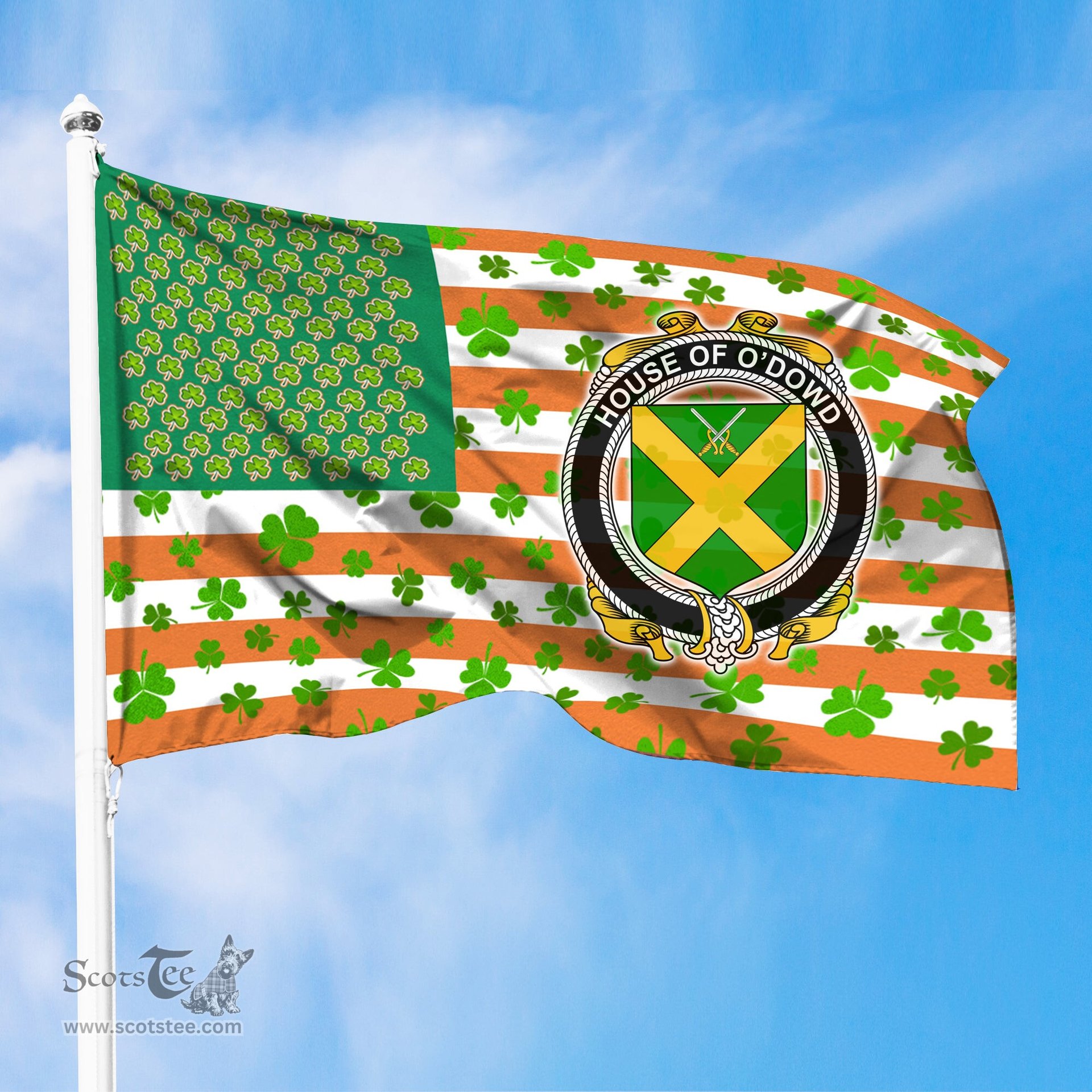 ScotsTee Shop Irish House of O DOWD Coat of Arms Irish Family Crest Flag Shamrock American Irish Flag