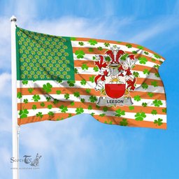 ScotsTee Shop Irish Leeson Coat of Arms Irish Family Crest Flag Shamrock American Irish Flag