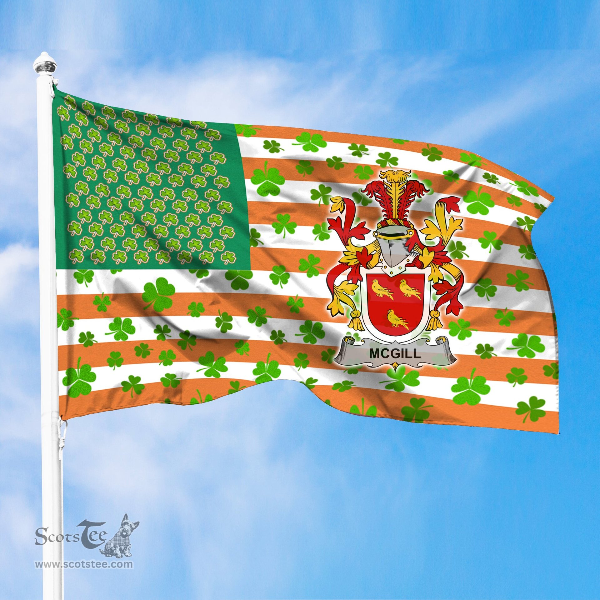ScotsTee Shop Irish McGill Coat of Arms Irish Family Crest Flag Shamrock American Irish Flag