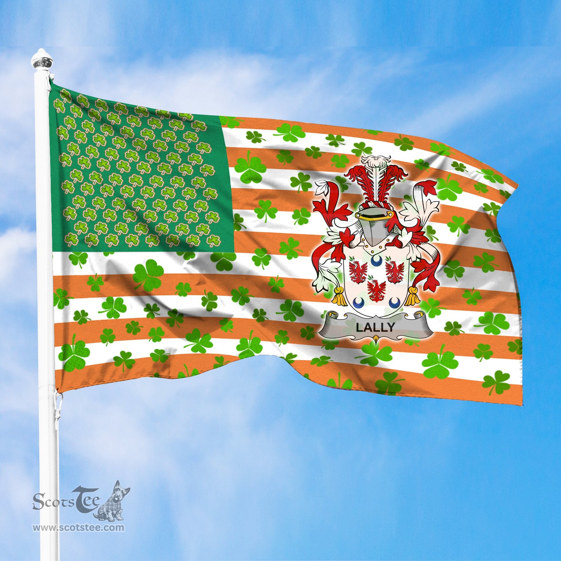 ScotsTee Shop Irish Ly or O Mully Coat of Arms Irish Family Crest Flag Shamrock American Irish Flag