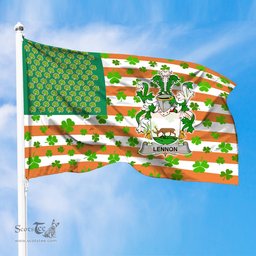 ScotsTee Shop Irish Lennon or O Lennon Coat of Arms Irish Family Crest Flag Shamrock American Irish Flag