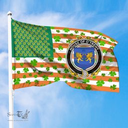 ScotsTee Shop Irish House of O TREHY (Troy) Coat of Arms Irish Family Crest Flag Shamrock American Irish Flag